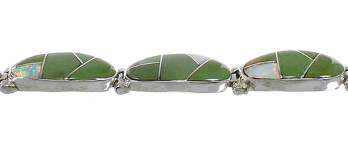 Turquoise And Opal Inlay Silver Link Bracelet AX54560