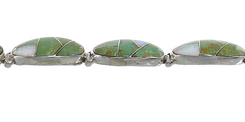 Opal And Turquoise Inlay Silver Link Bracelet AX54572