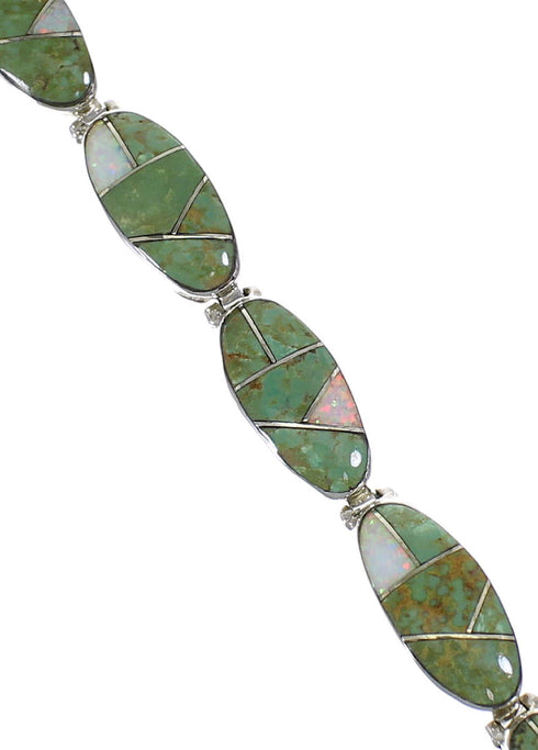 Opal And Turquoise Inlay Silver Link Bracelet AX54572