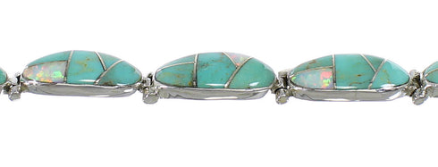 Southwestern Opal And Turquoise Silver Link Bracelet AX54590