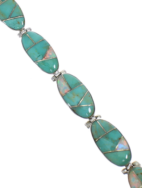 Southwestern Opal And Turquoise Silver Link Bracelet AX54590