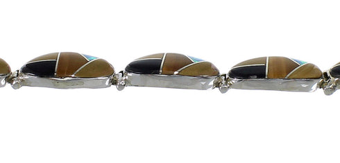 Southwestern Multicolor Inlay Silver Link Bracelet AX54608