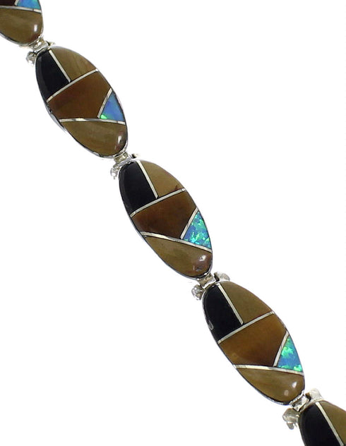 Southwestern Multicolor Inlay Silver Link Bracelet AX54608