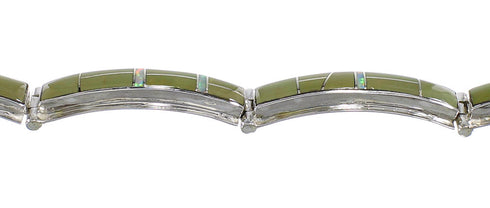 Turquoise And Opal Inlay Silver Link Bracelet AX55083