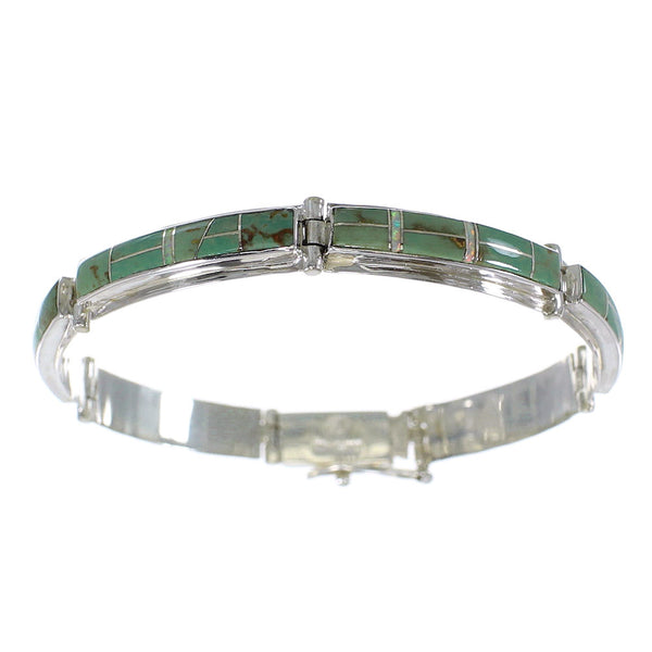 Turquoise And Opal Inlay Southwestern Silver Link Bracelet AX55085