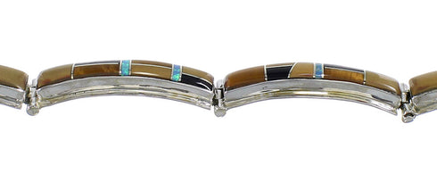 Multicolor Inlay Silver Link Bracelet AX55164