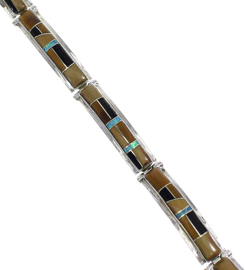 Multicolor Inlay Silver Link Bracelet AX55164