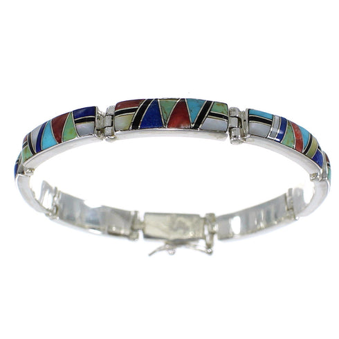 Multicolor Inlay Sterling Silver Link Bracelet AX55286