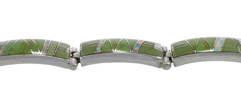 Turquoise And Opal Genuine Sterling Silver Link Bracelet AX55289