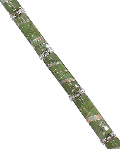 Turquoise And Opal Genuine Sterling Silver Link Bracelet AX55289