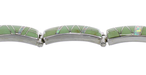 Turquoise And Opal Sterling Silver Jewelry Link Bracelet AX55290
