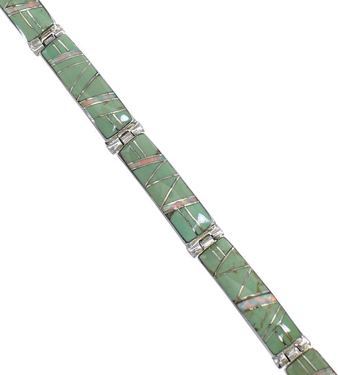 Southwest Turquoise And Opal Sterling Silver Link Bracelet AX55291