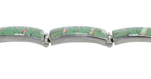 Southwestern Turquoise And Opal Silver Link Bracelet AX55294