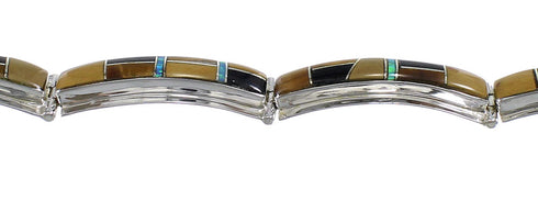 Multicolor Inlay Sterling Silver Link Bracelet AX54753