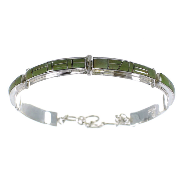 Turquoise Inlay Genuine Sterling Silver Link Bracelet AX54756