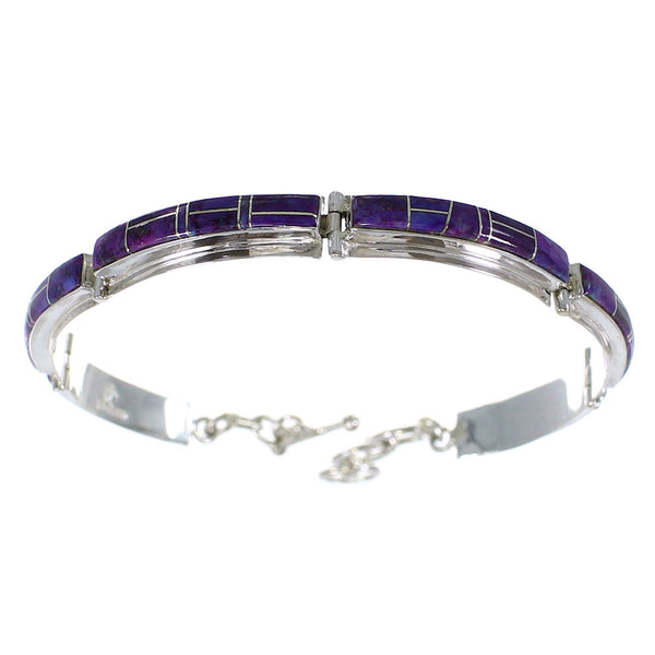 Magenta Turquoise Inlay Sterling Silver Link Bracelet AX65520