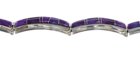 Magenta Turquoise Inlay Sterling Silver Link Bracelet AX65520