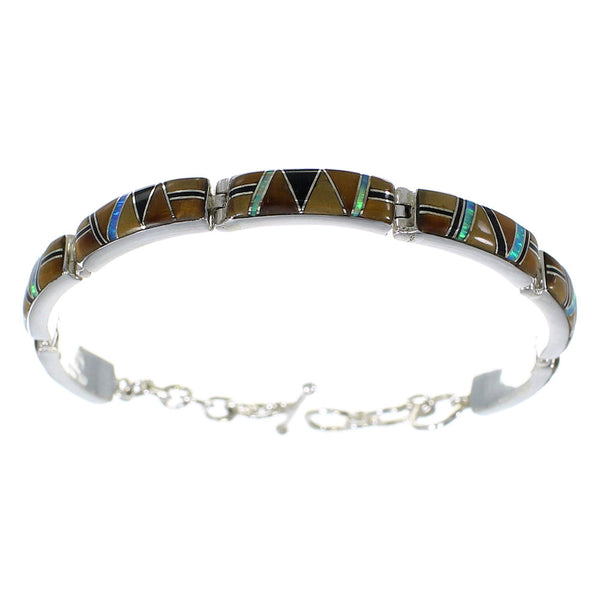 Multicolor Inlay Sterling Silver Jewelry Link Bracelet AX54931