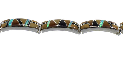 Multicolor Inlay Sterling Silver Jewelry Link Bracelet AX54931