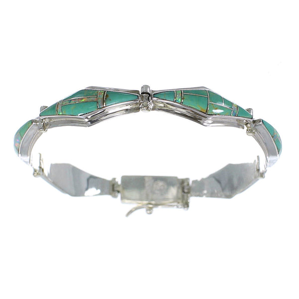 Turquoise And Opal Southwestern Silver Link Bracelet AX54613