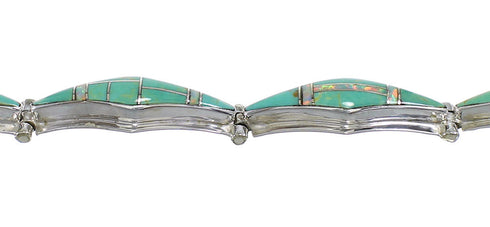Turquoise And Opal Southwestern Silver Link Bracelet AX54613