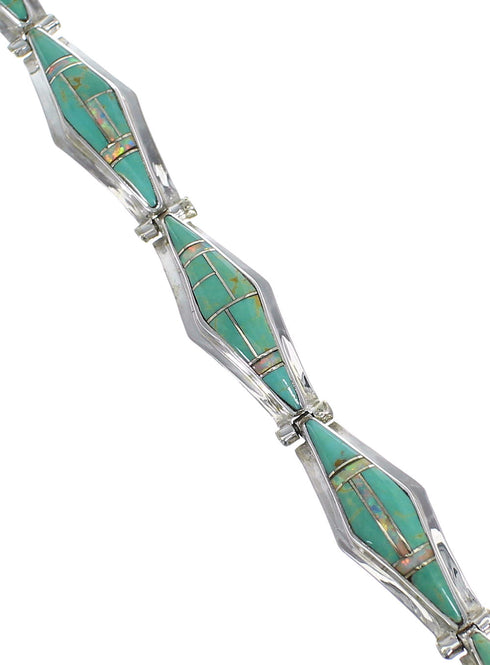 Turquoise And Opal Southwestern Silver Link Bracelet AX54613