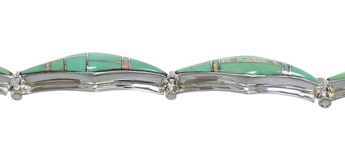 Turquoise And Opal Inlay Southwestern Silver Link Bracelet AX54614