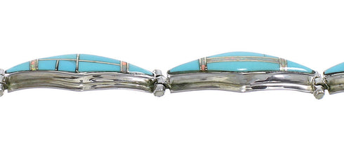 Sterling Silver Turquoise And Opal Southwestern Link Bracelet AX54619