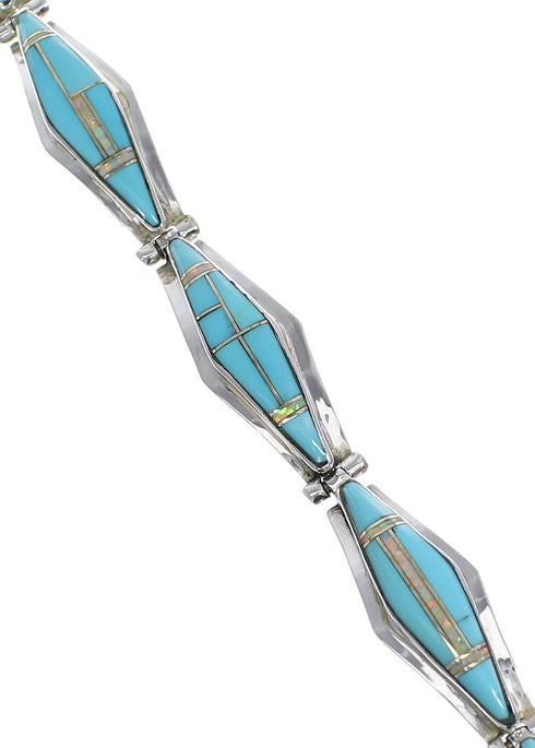 Sterling Silver Turquoise And Opal Southwestern Link Bracelet AX54619