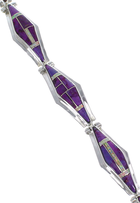Magenta Turquoise And Opal Silver Link Bracelet AX54620