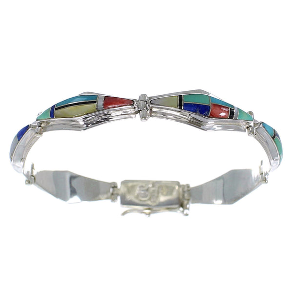 Multicolor Inlay Genuine Sterling Silver Link Bracelet AX54659