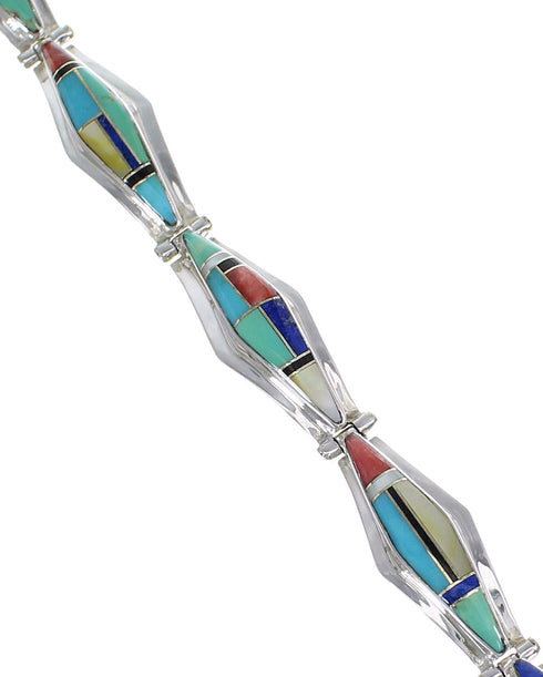 Multicolor Inlay Genuine Sterling Silver Link Bracelet AX54659