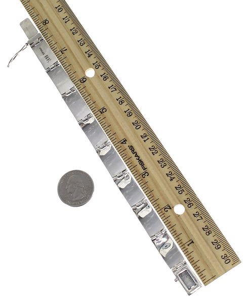 Black Jade And Mother Of Pearl Inlay Silver Link Bracelet EX55891