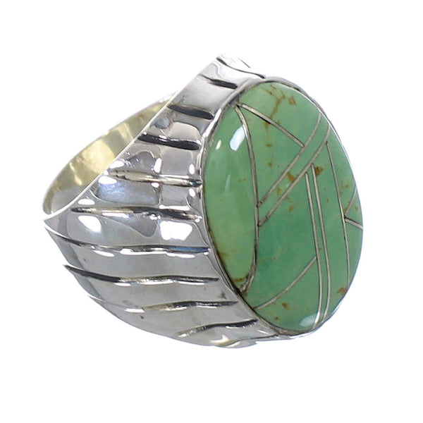 Southwest Sterling Silver Turquoise Inlay Ring Size 8-3/4 AX55469