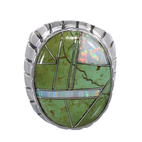 Turquoise And Opal Inlay Sterling Silver Ring Size 8-1/2 AX55499