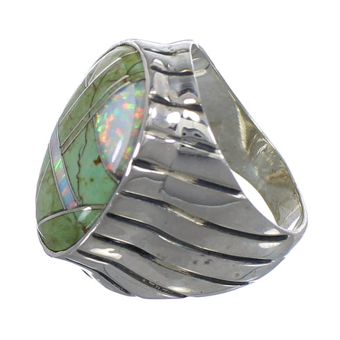 Turquoise And Opal Inlay Sterling Silver Ring Size 8-1/2 AX55499