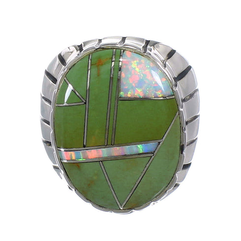 Turquoise And Opal Inlay Silver Southwest Ring Size 11-3/4 AX55508