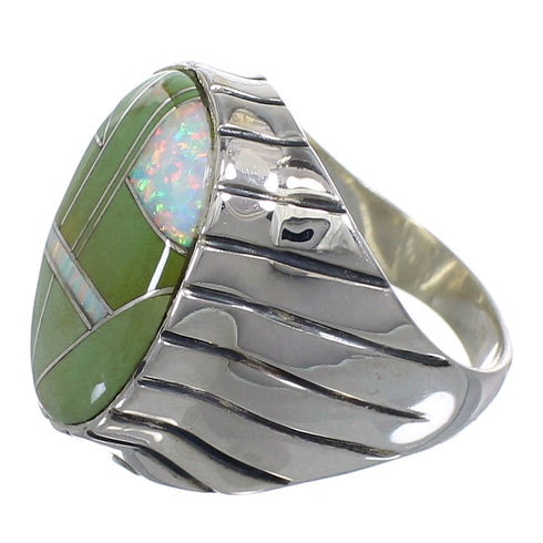 Turquoise And Opal Inlay Silver Southwest Ring Size 11-3/4 AX55508