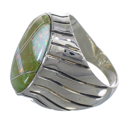 Southwestern Turquoise And Opal Inlay Sterling Silver Ring Size 8-3/4 AX55516