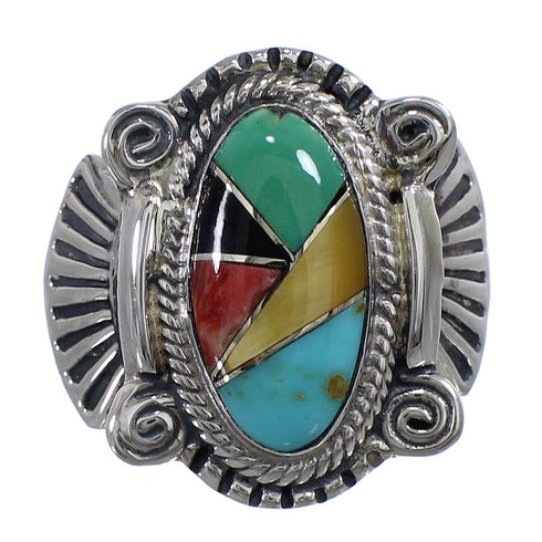 Multicolor Inlay Genuine Sterling Silver Ring Size 7 EX56207
