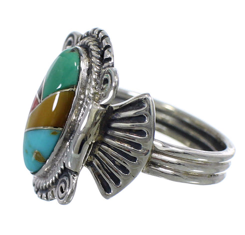 Multicolor Inlay Genuine Sterling Silver Ring Size 7 EX56207