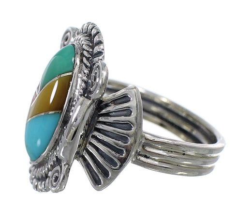Multicolor Inlay Sterling Silver Southwest Ring Size 7-1/2 EX56208