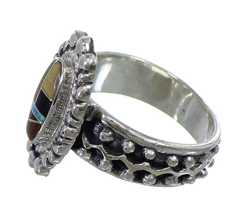 Southwest Multicolor Inlay Silver Ring Size 8-3/4 EX56409