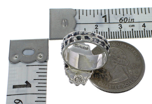 Southwest Multicolor Inlay Silver Ring Size 8-3/4 EX56409