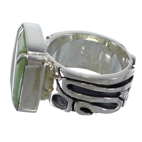 Turquoise Inlay Southwestern Silver Ring Size 6-1/2 AX55614