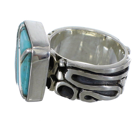 Silver Southwestern Turquoise Inlay Ring Size 4-3/4 AX55638