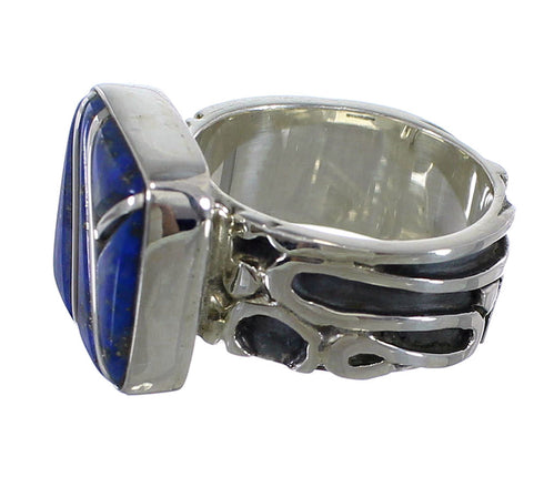 Lapis Inlay Southwestern Sterling Silver Ring Size 5-1/4 AX61025