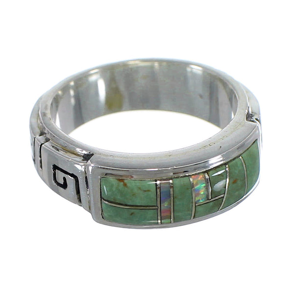 Turquoise And Opal Silver Water Wave Ring Size 4-3/4 AX64234