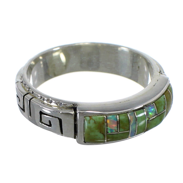 Turquoise Opal Southwest Silver Water Wave Ring Size 6-1/4 AX64249