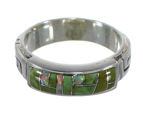 Turquoise Opal Southwest Silver Water Wave Ring Size 6-1/4 AX64249